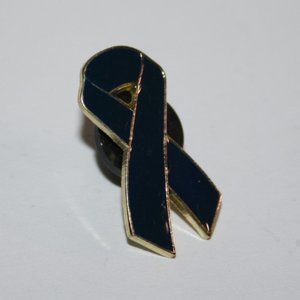 Gold and navy blue ribbon lapel pin 1"